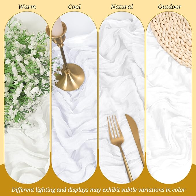 6 Pack Cheesecloth Table Runner White 10Ft Rustic Boho Gauze Table Runner Romantic Long Sheer Fabric Cheesecloth Table Runner for Wedding Festival Birthday Anniversary Dinner Outdoor Events