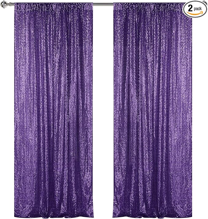 Sugargirl Purple Sequin Backdrop Curtain 2 Panels 2FTx8FT Glitter Purple Background Drapes Sparkle Photography Backdrop for Party Wedding Birthday Wall Decoration