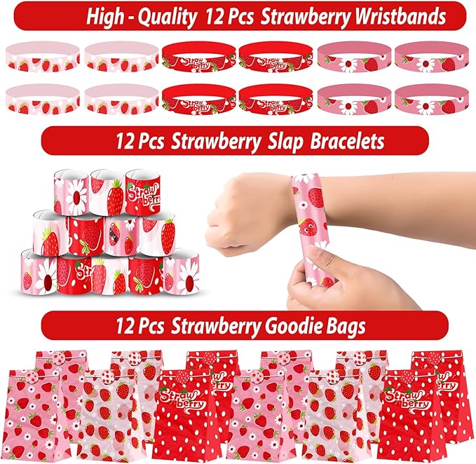 PLOUGVI 208PCS Strawberry Party Favors, Berry First Birthday Decor, Theme Decorations for Party Goodie Bag Stuffer Pinata Filler Gifts