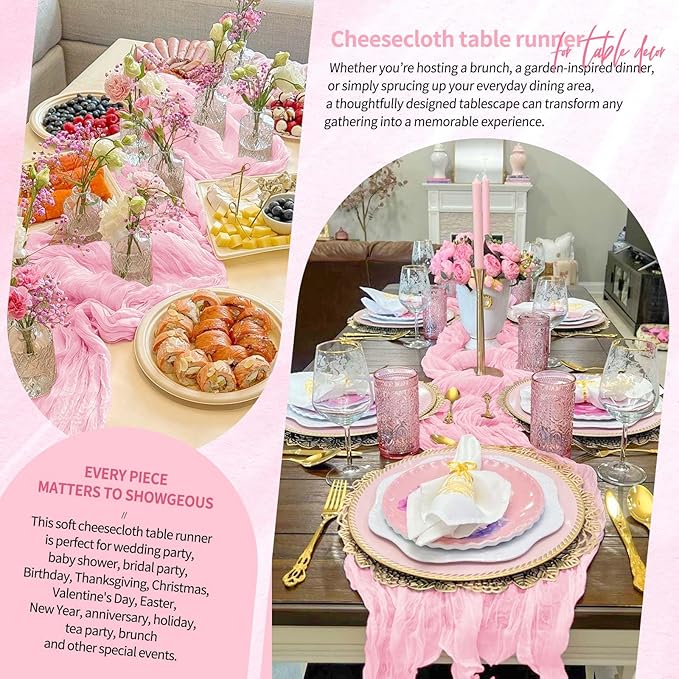 18 Pack Cheesecloth Table Runner 10FT Light Pink Table Runner Boho Gauze Cheese Cloth Table Runners Long Rustic Sheer Table Decorations for Wedding Party Baby Bridal Shower Birthday Holiday Home