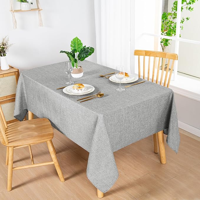Hiasan 2 Pack Faux Linen Rectangle Tablecloth - Wrinkle and Stain Resistant Washable Table Cloth for Kitchen Dining Room Holiday Dinner, Light Grey, 70 x 90 Inch