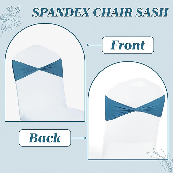 MDS Pack of 200 Spandex Chair Sashes Bows Elastic Stretch Dining Chair Bands Ties Without Slider Buckle Universal fits for Wedding Baby Shower Birthday Party Banquet Event Decoration - Dark Teal