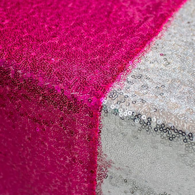 JYFLZQ Hot Pink Sequin Table Runner 12" x 72" Sparkly Fuchsia Metallic Table Runner Glitter Sequin Runner for Table Birthday Party Event Decorations