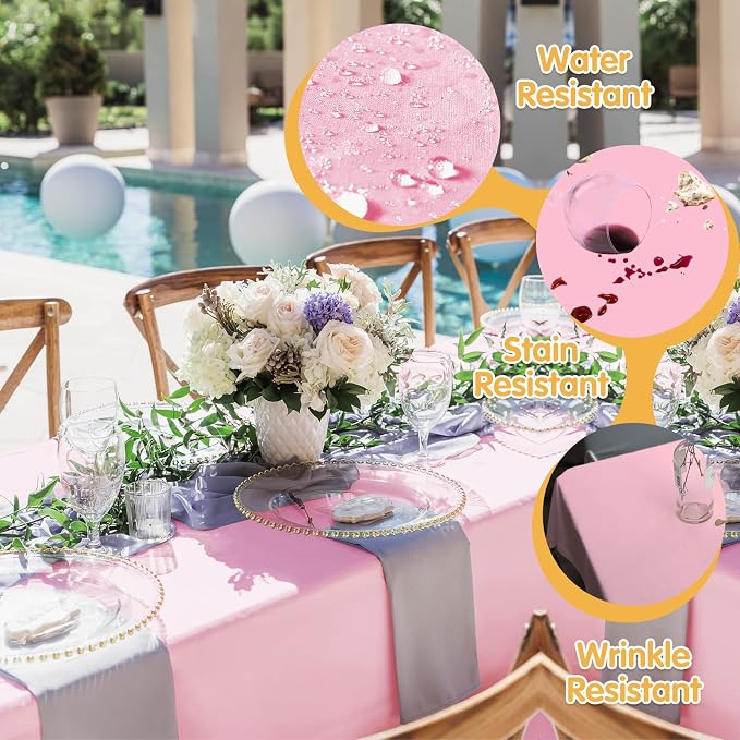BRILLMAX 10 Pack Pink Tablecloths 70 x 120 Inch for 6ft & 8ft Rectangle Tables - 150 GSM Polyester Fabric, Universal Fit, Water, Stain & Wrinkle Resistant Cloth Cover for Wedding Reception Banquet