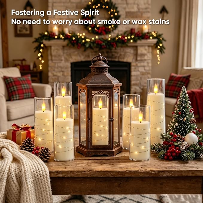Raycare Flameless Candle with Remote Timer, 18 Flickering Acrylic Battery Operated LED Pillar Candles with Embedded Star String for Home Decor(Ivory)