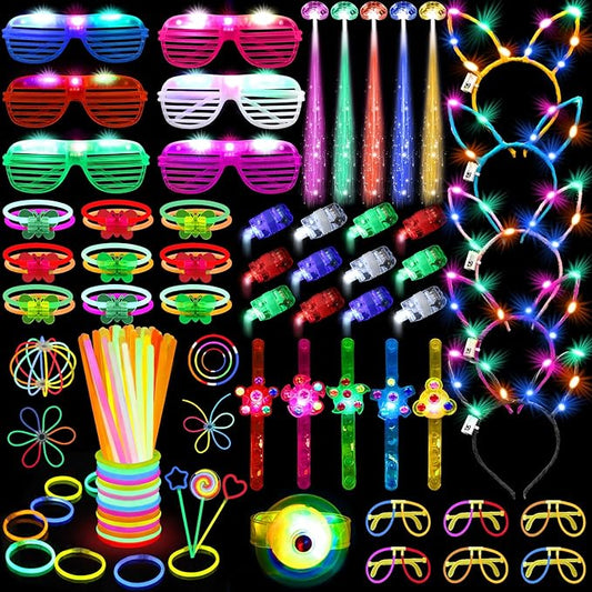 276 PCS Glow in the Dark Party Supplies, Light Up Party Favors ,Neon Glow Party Supplies with Glow Sticks, Light Up Glasses, Headband, Finger Lights, Bracelet, LED Hair Clips