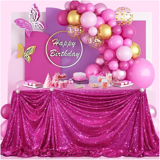 B-COOL Fuchsia Sequin Tablecloth 90x90 Inch Square Glitter Tablecloth Wedding Table Cloth Birthday Party Decoration Indoor Outdoor Event