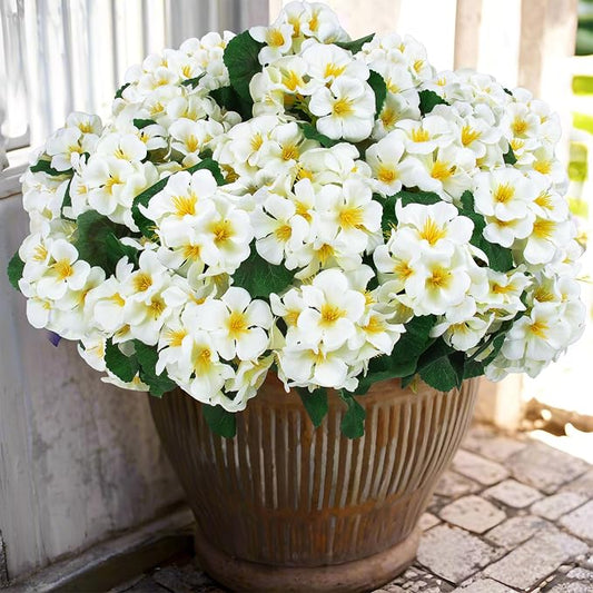 Hananona 12 Pcs Artificial Geranium Flowers for Outdoors Geranium Silk Flowers Outdoor UV Resistant Garden Plants Faux Flowers for Home Kitchen Table Centerpieces Decor (12, Snow White)