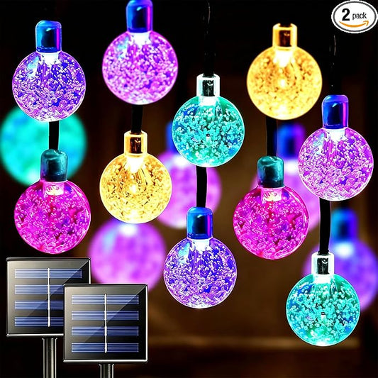 Jedavai Solar String Lights Outdoor 2 Pack 200 Led 80FT Multi-Color Crystal Globe Lights with 8 Lighting Modes, Waterproof Solar Powered Patio Lights for Garden Yard Porch Wedding Party Decoration