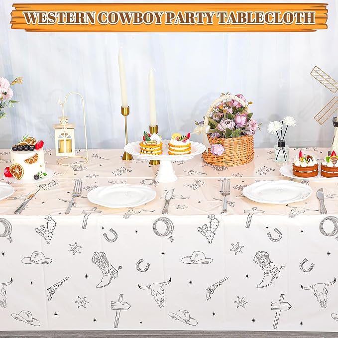 NatNarr 6 Pack Western Cowboy Party Decorations Tablecloth, 54 X 108Inch Rodeo Table Covers Disposable Cowboy Table Cloth Waterproof Tables Cover for Western Rodeo Birthday Party Decor
