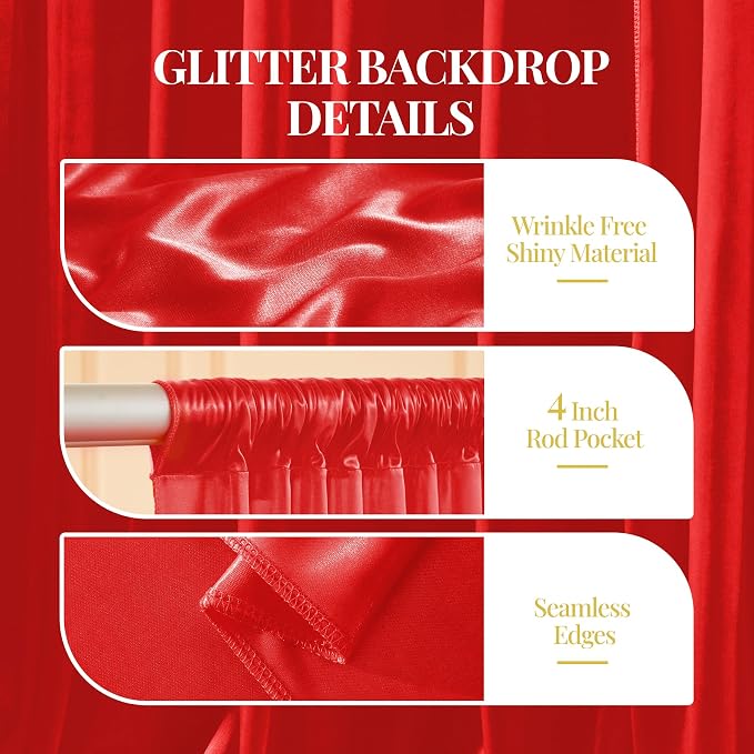 10x10 ft Red Glitter Backdrop Curtain for Parties, Wrinkle Free Glitter Photo Backdrop Drapes 2 Panels 5x10FT Shimmer Back Drop Cloth for Wedding Birthday Valentines Photography Background Decor