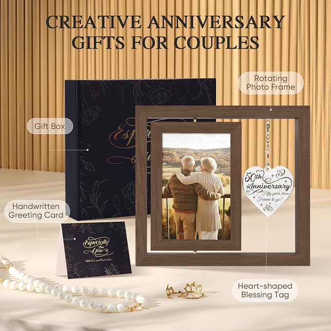 50 Year Anniversary Picture Frame Gifts, Best 50th Anniversary Wedding Gifts for Couple Parents Husband Wife Him Her Men Women, Personalized Forty Year Fortieth Anniversary Wood Gift Decorations