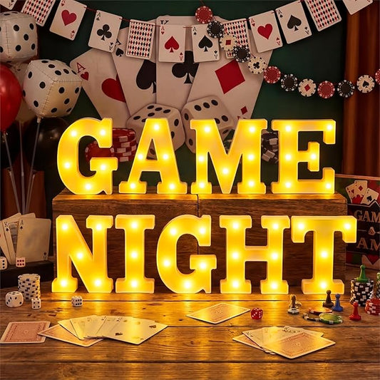 Honoson 9 Pcs Casino Theme Party Decorations Game Night Lights up LED Table Sign Decor for Game Birthday Casino Night Playing Card Family Party Supplies