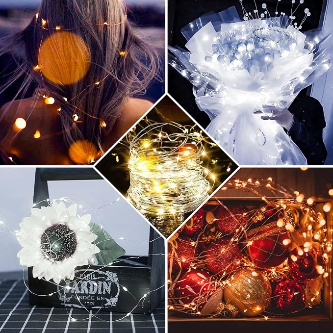 8 Pack Fairy Lights 7Ft 20 LED Twinkle String Lights 3 Modes Battery Operated Waterproof Firefly Starry for Mason Jar Party Wedding Christmas Valentines Day Table Centerpieces,Warm White + White