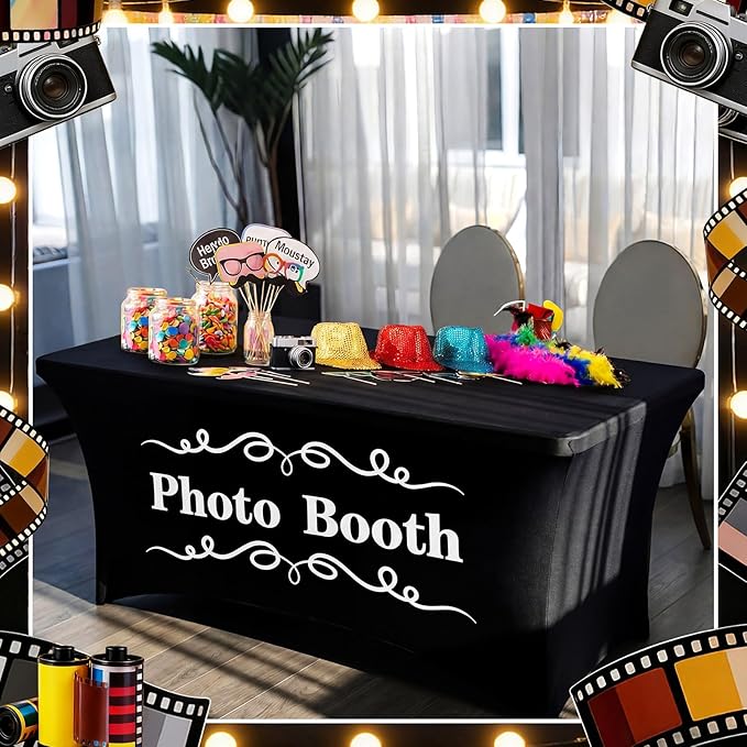 Gilprop Photo Booth Table Cloth Photo Booth Props Accessories Rectangle Tight Table Background for Indoor Outdoor Party Photography Decoration Graduation Wedding Birthday Bachelorette(Stylish,4ft)
