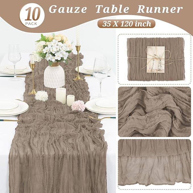 10 Pcs Nude Cheesecloth Table Runner 10FT, Gauze Table Runner for Wedding Reception Sheer Bridal Shower Birthday Party Boho Table Decoration, Rustic Romantic Wedding Runner