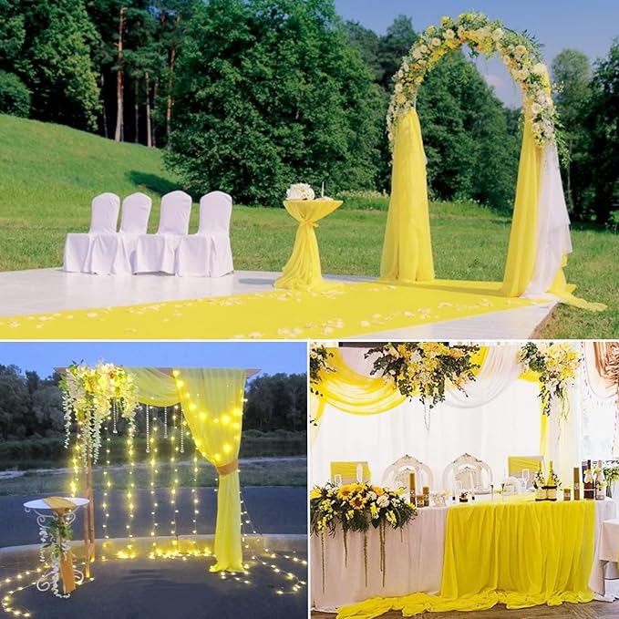 8 Pack Cheesecloth Table Runner 10 FT Gauze Cheese Cloth Table Runners 35 x 120Inch Boho Table Runner for Wedding Banquet Event Engagement Birthday Party Bridal Baby Shower Anniversary Decor(Yellow)﻿