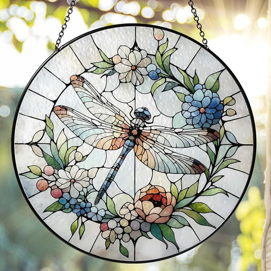 Dragonfly Suncatcher for Window, 7.8” Stained Glass Sun Catcher Hanging Decor, Dragonfly Gifts for Women, Colorful Indoor Window Hanging Ornament for Home Garden Housewarming