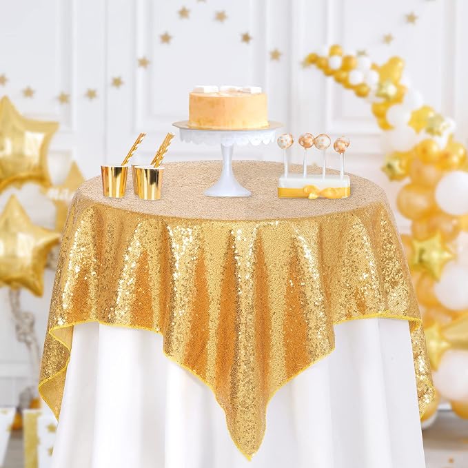 B-COOL Rectangle Sequined Table Cloth Gold Sequin Tablecloth Glitter Tablecloth Sequin Wedding Decoration Christmas Tablecloth 50x50 inch