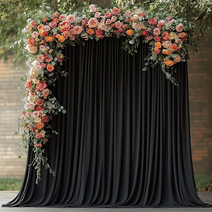 Wokceer Black Backdrop Curtain for Parties 10x8FT Photo Backdrop Drapes for Wedding Polyester Backdrop for Photoshoot Baby Shower Birthday Party Curtains Photography Background 2 Panels 5x8FT