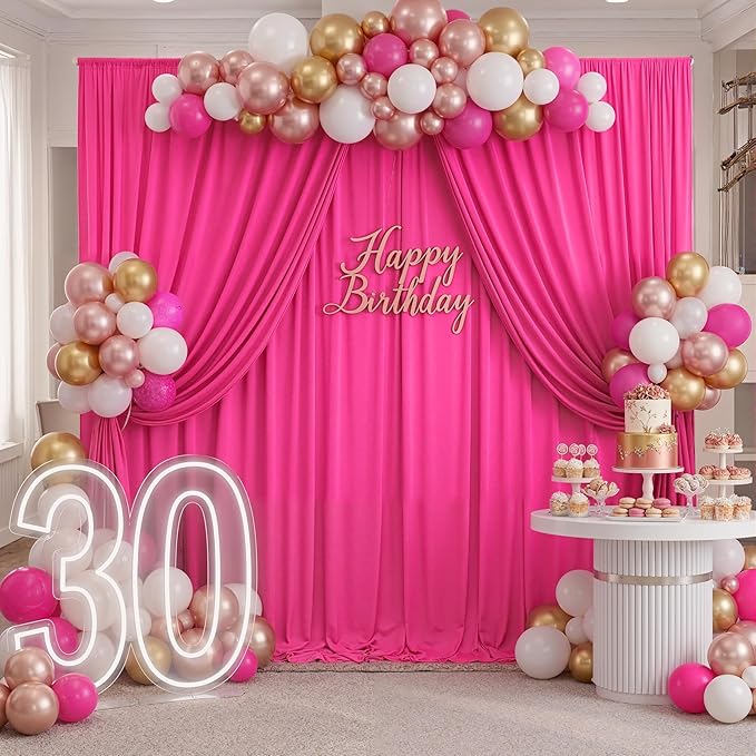 20ftx10ft Wrinkle Free Fuchsia Backdrop Curtains for Parties, Thick Polyester Hot Pink Photo Backdrop Drapes 4 Panels 5x10ft for Weddings Birthday Photography Background Curtains