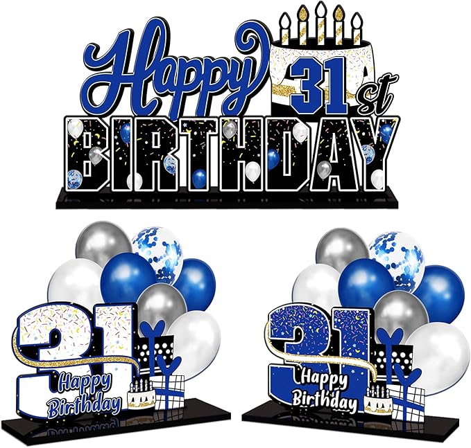 LINGTEER Happy 31st Birthday Blue Acrylic Table Topper Centerpieces Set - Cheers to 31 Years Old Birthday 31st Bday Party Gift Decorations.