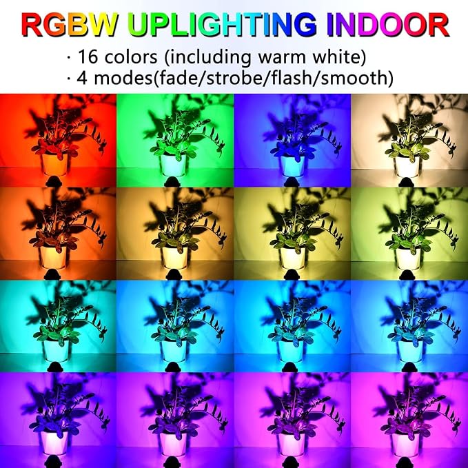 FZWLE Christmas Spot Lights Indoor, 5W RGBW Uplighting 16 Color Changing Up Lights Indoor with Remote Control, Plant Spotlight Decorative (2 Pack with Base and Stake)