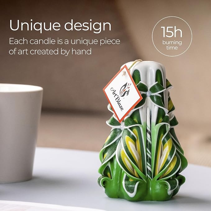 Carved Candles - Handmade Decorative Large Candle – Tall Long Burning Cute Spiral Candle for Women – for Home Decor, Cozy Cottage Core Gift - Christmas Gift for Mom - Summer Glade