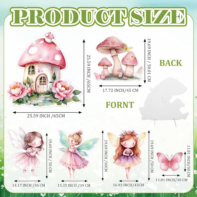 6 Pcs Fairy Wonderland Birthday Party Decoration Mushroom House Baby Shower Decoration Fairy First Birthday Cardboard Cutout Photo Props for Girls Women Party Supplies