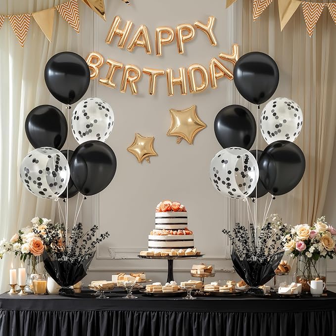 6 Set Black Table Balloons Foil Spray Centerpiece with Black and Confetti Balloons Stand Kit for Birthday Party Baby Shower Wedding Bridal Shower Prom Retirement Graduation Table Decorations