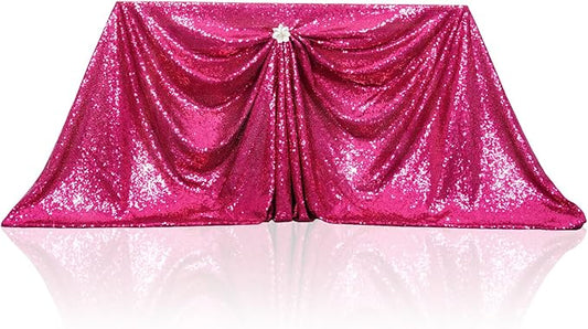 PartyDelight Hot Pink Sequin Tablecloth 60x102 Inch Rectangle Table Cloth Glitter for Party Baby Shower Christmas Decorations