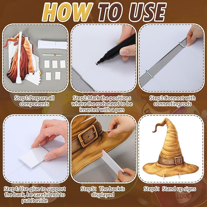 4 Pcs Magical Wizard Cardboard Cutout Standup Life Size Birthday Party Decorations Wizard Hat Owl Broom Cardboard Cutouts for Magic Theme Baby Shower Birthday Party Photo Backdrop Favors