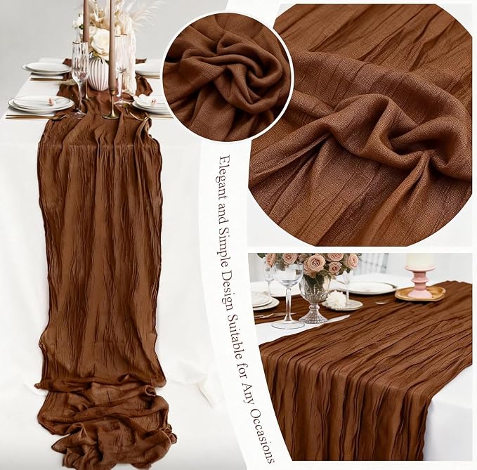 24 Pack Brown Cheesecloth Table Runner 17"x108" Boho Gauze Fabric Table Runner Vintage Rustic Sheer Runners for Wedding Party Bridal Baby Shower Table Decorations