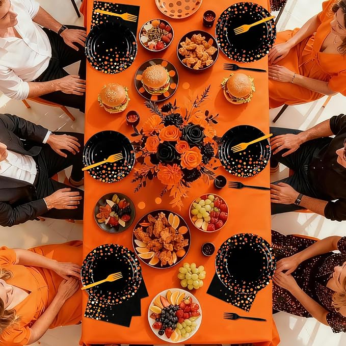 96Pcs Orange and Black Graduation Party Decorations Congrats Grad Orange Black Plates and Napkins for Boys Girls Graduations School Birthday Baby Shower Party Supplies Serves 24