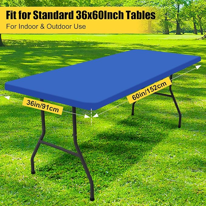 Smiry 4 Pack Rectangle Picnic Table Cloth, Waterproof Elastic Fitted Tablecloths, Washable Polyester Rectangular Patio Table Cover for Camping, Indoor and Outdoor (Blue, 36"x60")