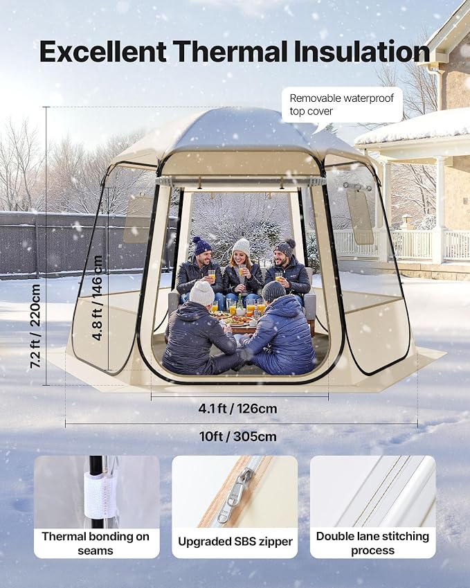 VEVOR Pop up Sports Tent, 8 Sizes Optional Clear Bubble Tent for 1-6 Person, Waterproof Outdoor Pod with Floor Mat & Top Cover, Garden Igloo Dome Tents Camping Shelter for Sports Watching