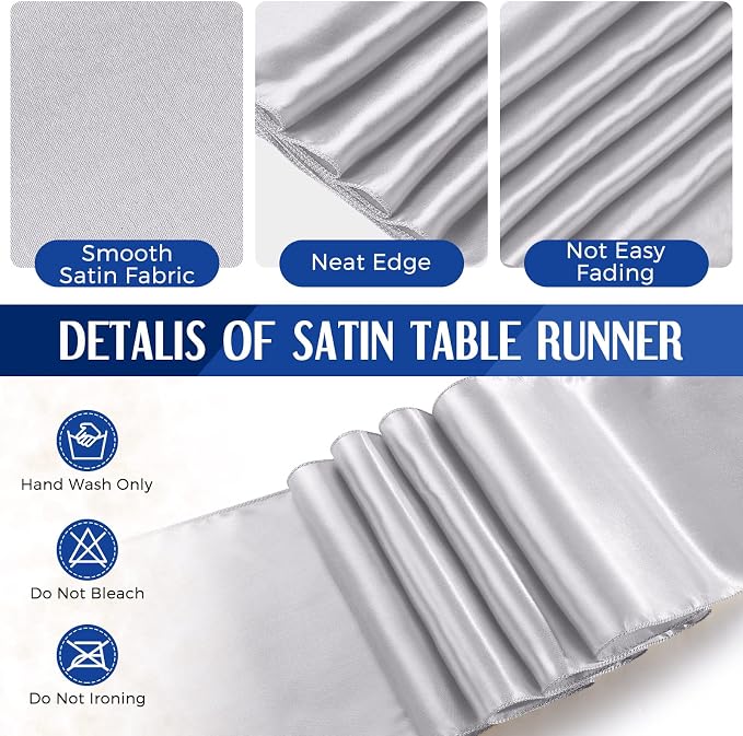 Breling 8 Pack Navy Blue and Silver Disposable Plastic Tablecloths and Satin Table Runner, 54 x 108 Inch Tablecloth, 12 x 108 Inch Table Runners for Wedding Graduation Birthday Baby Shower New Year