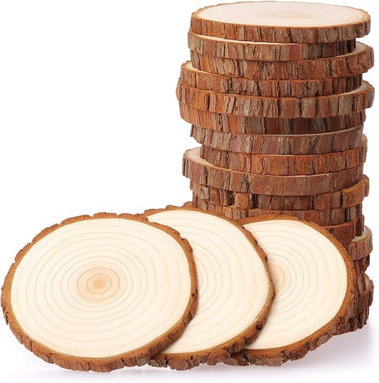 Fuyit Unfinished Wood Slices with No Hole, 20 Pcs 3.5-4 Inches Natural Wooden Circles with Bark for DIY Crafts, Christmas Ornament, Decoration