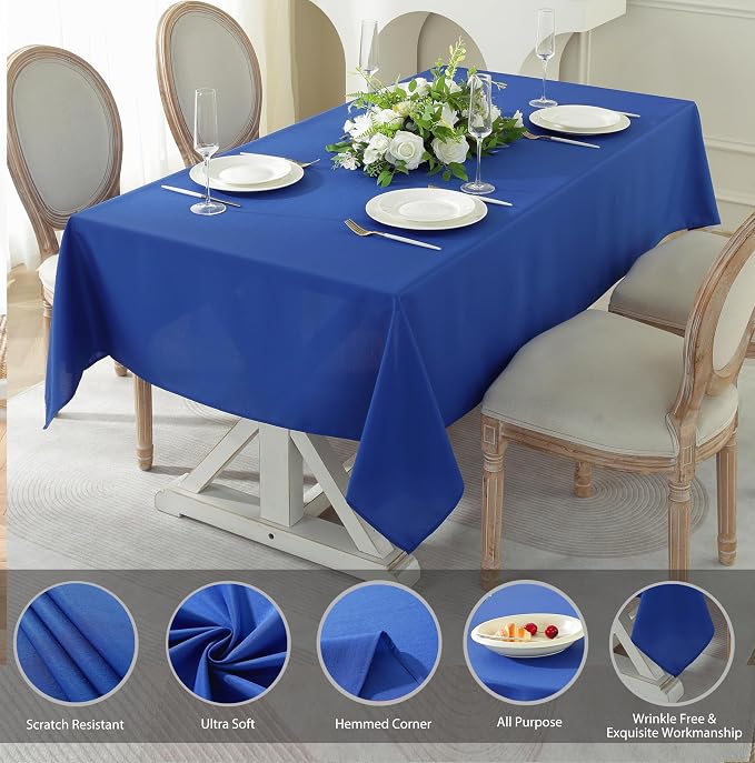 5 Pack Rectangle Tablecloth, 90 x 156 Inch Royal Blue, 8ft Washable Polyester Tablecloth for Home, Party, Wedding or Restaurant