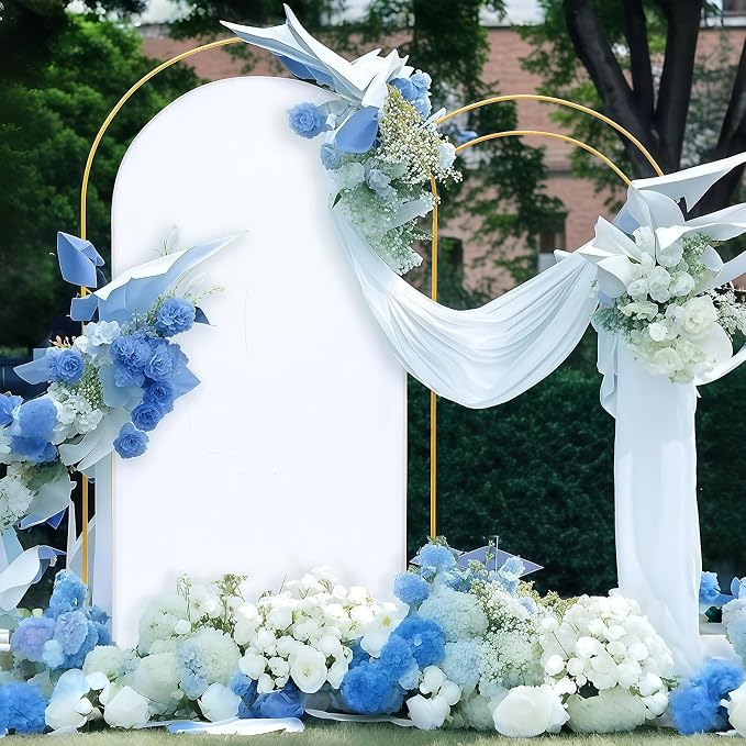 Metal Arch Backdrop Stand and Cover Set, 7.2ft Double U-Shaped Wedding Metal Arch Frame with 6.6FT White Cover, Double Backdrop Stand for Wedding Baby Shower Birthday Graduation Party Photo Backdrops
