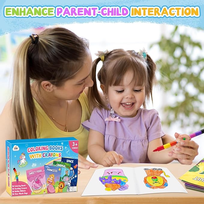 ZMLM 16 Pack Coloring Books for Kids with Crayons,Graduation Party Favors for Kids 4-8, Goodie Bags Stuffers for Toddlers, Classroom Prizes Birthday Return Gifts (Party)