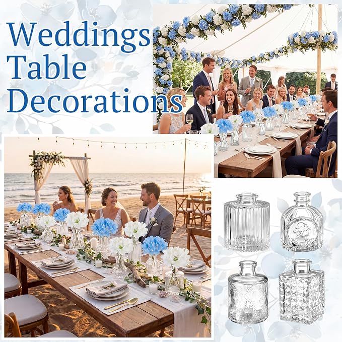 36 Pcs Artificial Flowers Table Centerpiece with Vases Colorful Wildflower Centerpieces Silk Flower Arrangement for Wedding Baby Shower Table Centerpieces Party(Hydrangea,Clear)