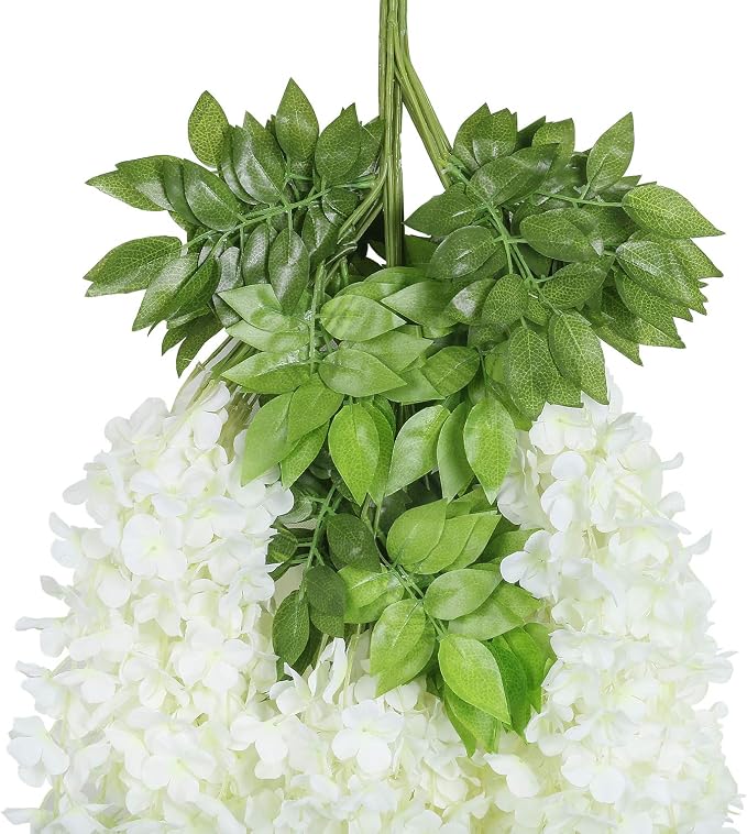 U'Artlines 12 Pack(Total 43.2 Feet) Artificial Fake Wisteria Vine Rattan Hanging Garland Silk Flowers String Home Party Wedding Decor (12, White)