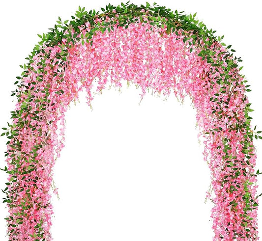 150 Branches Wisteria Hanging Flowers,10Pcs Total 60ft Pink Wisteria Artificial Flowers Garland Vine Silk Hanging Flowers for Wedding Party Arch Ceremony Garden Home Backdrop Decor