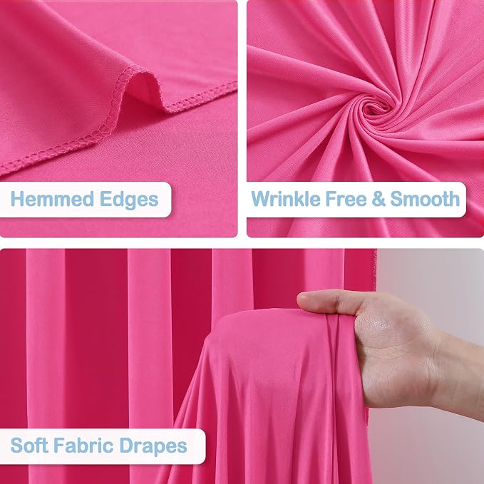 6 Panels Hot Pink Backdrop Curtains - Wrinkle Free Fabric Backdrop Curtain for Photoshoot, 10FT Wedding Party Photo Backdrop Drapes for Birthday Baby Shower Photography Stage Background Decorations