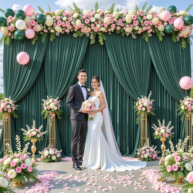 10ft x 7ft Hunter Green Backdrop Curtain for Parties Dark Green Wrinkle Free Backdrop Drapes Panels for Baby Shower Birthday Party Photo Photography Polyester Fabric Background Decoration