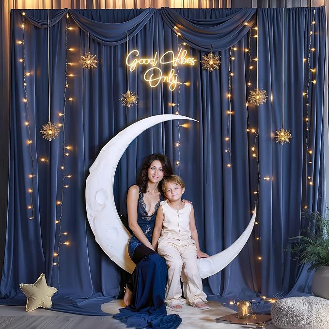 Navy Blue Backdrop Curtains with Lights for Parties,10x10FT Wrinkle Free Wedding Photo Backdrop Curtains for Baby Shower Birthday Graduations Home Party Decorations-5ft x 10ft