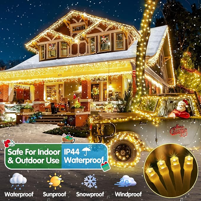 Christmas Lights Outdoor, 125FT 350 LED String Lights 8 Modes and Timer Memory Function Twinkle Fairy Lights Waterproof Plug in for Xmas Tree Wedding Party Holiday Decor(Warm White)