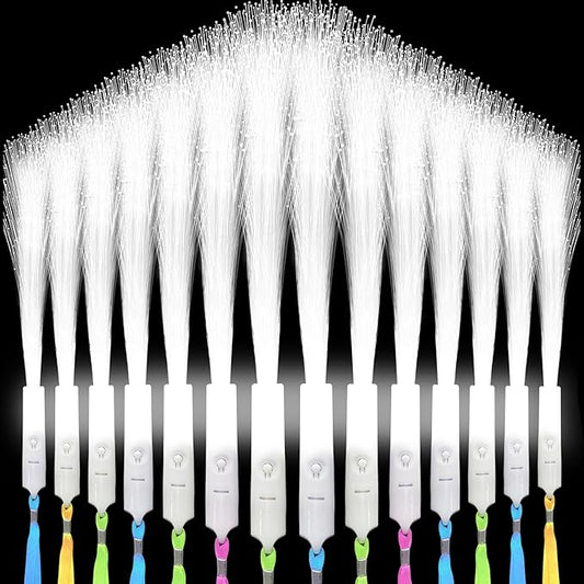 SHQDD 24 PCS White LED Fiber Optic Wands, Wedding & Party Supplies, Glow & Flashing Wands for Glow Party, Bar DJ, Halloween & New Year