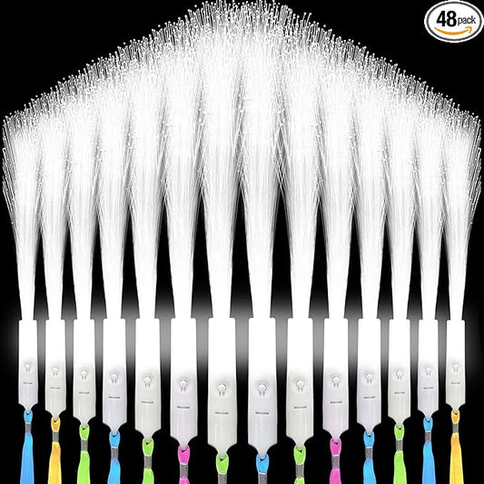 SHQDD 48 PCS White Fiber Optic Wands, Neon Party Supplies, LED Fiber Wands, Wedding Party Supplies, Glow Fiber Wands Sticks, Flashing LED Wands, Fiber Optic Light Wand Sticks for Glow Party Favors